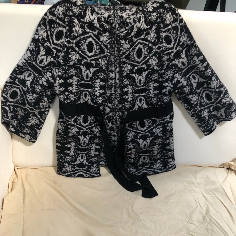 Open front sweater with tie closure